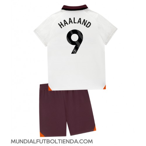 Camiseta Manchester City Erling Haaland #9 Segunda Equipación Replica 2023-24 para niños mangas cortas (+ Pantalones cortos)